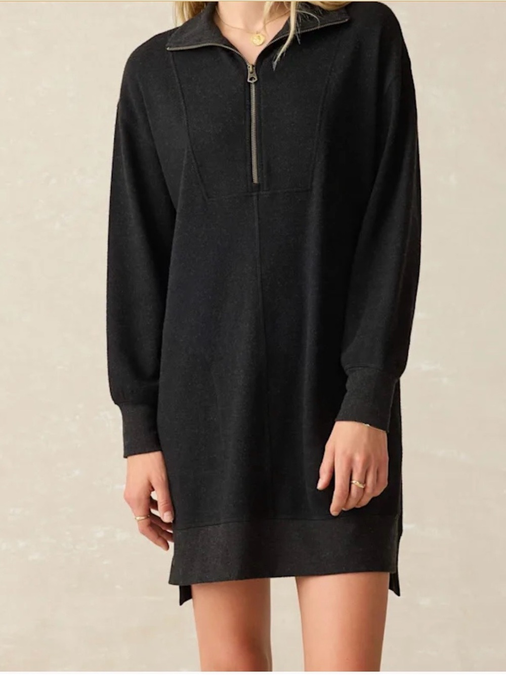 Faherty Black Long-Sleeve Legend Quarter-Zip Dress